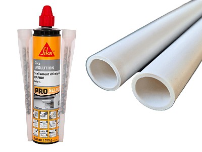 Image Kit pose Securipool STANDARD Ø16mm avec 2 tubes PVC 50cm + resine scellement chimique