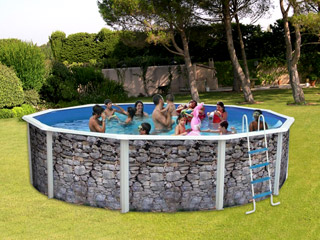 Image Kit piscine hors-sol acier Toi PIEDRA GRIS ronde Ø3.50 x 1.20m decor pierre