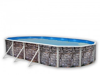 Image Kit piscine hors-sol acier Toi PIEDRA GRIS ovale 7.30 x 3.66 x 1.20m decor pierre