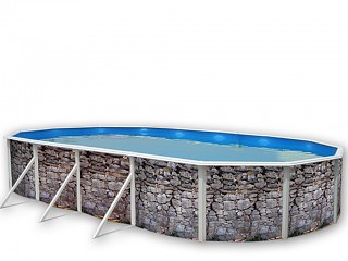 Image Kit piscine hors-sol acier Toi PIEDRA GRIS ovale 9.15 x 4.57 x 1.20m decor pierre