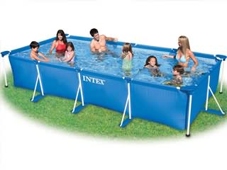 Image Kit piscine tubulaire Intex METAL FRAME JUNIOR rectangulaire 450 x 220 x 84cm coloris bleu avec filtration a cartouche