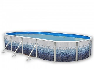 Image Kit piscine hors-sol acier Toi TRENCADIS ovale 9.15 x 4.57 x 1.20m decor ceramique