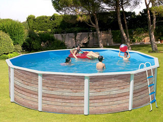 Image Kit piscine hors-sol acier Toi PINUS ronde Ø5.50 x 1.20m decor bois