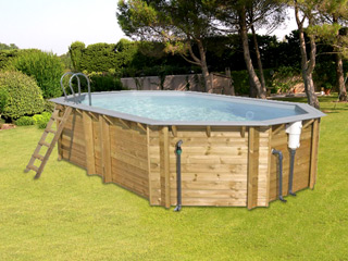 Image Piscine hors-sol bois BWT myPOOL ODYSSEA OCTO+ 640 H146cm margelles et liner gris