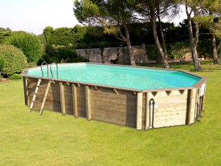 Image Piscine hors-sol bois BWT myPOOL ODYSSEA OCTO+ 840 H133cm margelles havane liner sable