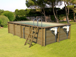 Image Piscine hors-sol bois BWT myPOOL ODYSSEA RECTANGLE 6x3 H133cm margelles havane liner sable