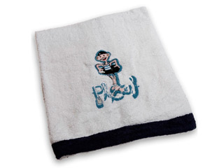 Image Serviette de bain PLOUF bleu et blanc pour enfant coton