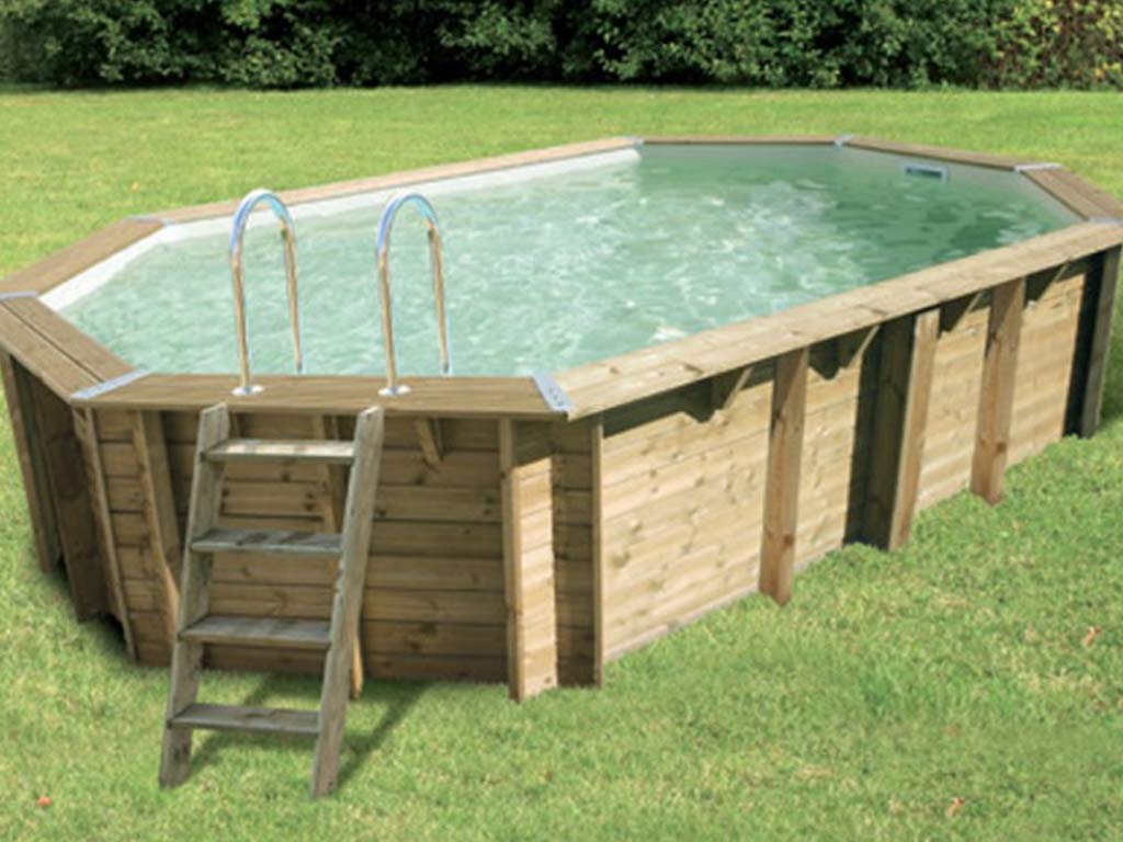 Piscine hors-sol, bois Sunwater beige UBBINK, octogonal x L.4.9 x l.3 x  H.1.2 m