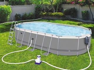 Image Kit piscine tubulaire Bestway POWER STEEL Comfort Jet ovale 610x366x122cm filtration cartouche