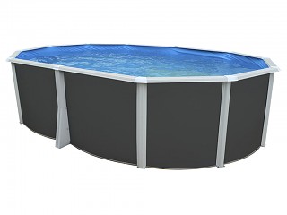 Image Kit piscine hors-sol acier Toi ANTHRACITE IBIZA COMPACT ovale 550X366X132cm filtre a sable