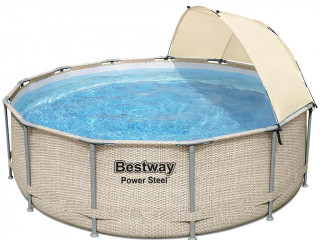 Image Kit piscine tubulaire Bestway POWER STEEL FRAME POOL ronde Ø396 x 107cm avec auvent