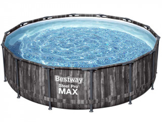 Image Kit piscine Bestway STEEL PRO MAX ronde Ø427x107cm decor Bois filtration cartouche