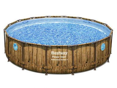 Image Kit piscine Bestway POWER STEEL SWIM VISTA POOL ronde Ø488x122cm aspect BOIS avec hublots