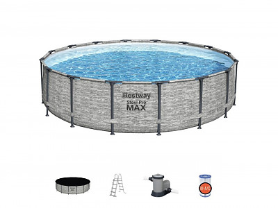 Image Kit piscine Bestway POWER STEEL SWIM VISTA POOL ronde Ø488x122cm effet pierre grise