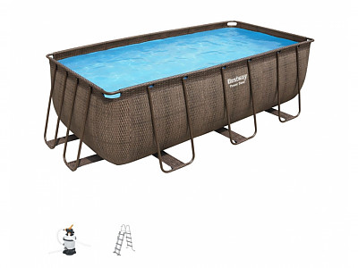 Image Kit piscine hors sol rectangulaire Bestway Power Steel motif rotin 412x201x122cm