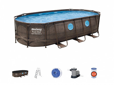 Image Kit piscine Bestway POWER STEEL SWIM VISTA POOL effet rotin 549x274x122cm avec hublots