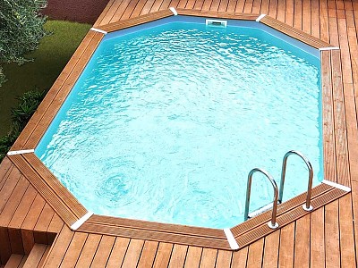 Image Piscine bois allongee Ubbink OLYMPIA 500x350x120cm Liner Bleu