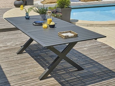 Image Table de jardin FLORIDE 180/240x100 cm en aluminium gris fonce rallonge automatique DCB Garden