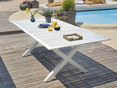 Image Table de jardin FLORIDE 180/240x100 cm en aluminium blanche rallonge automatique DCB Garden