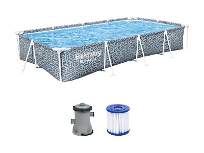 Image Piscine hors sol tubulaire BESTWAY Steel Pro 366 x 201 x 66 cm motifs gris + filtration