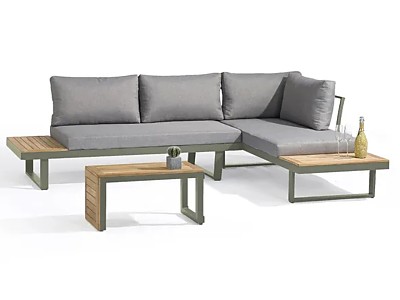 Image Salon de jardin modulable TOKYO 4 places en bois d'acacia et aluminium kaki DCB Garden