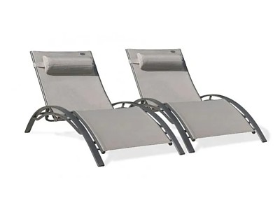 Image Lot de 2 bains de soleil empilables CL76GREY chaises longues alu et textilene DCB Garden