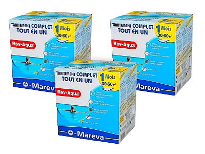 Image Pack 3 mois traitement sans chlore Mareva REV-AQUA 4 en 1 piscine 30 a 60m³