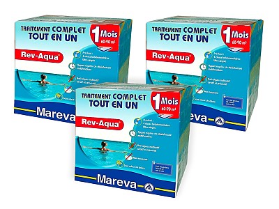 Image Pack 3 mois traitement sans chlore Mareva REV-AQUA 4 en 1 piscine 60 a 90m³