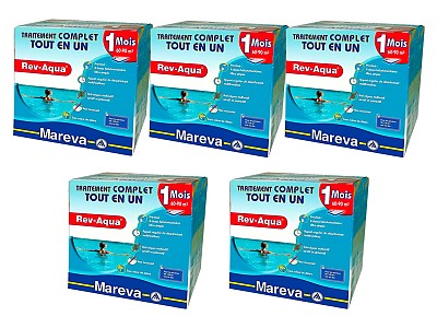 Image Pack 5 mois traitement sans chlore Mareva REV-AQUA 4 en 1 piscine 60 a 90m³