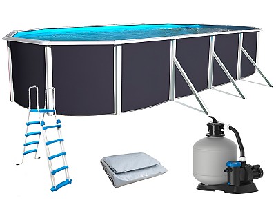 Image Piscine hors-sol acier Toi ANTHRACITE MAGNUM ovale 730x366x132cm liner gris