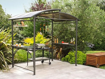 Image Abri pour barbecue 240x150cm en Aluminium gris et polycarbonate DCB Garden