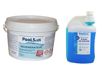 Image Pack Desinfection de l'eau POOLSAN sans chlore Regenerateur + Bouteille doseuse 1L