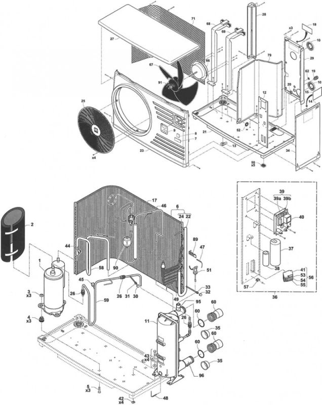 Vue éclatée pièces détachées Pompe a chaleur Zodiac POWERPAC 2 (W20POWERPAC2M)